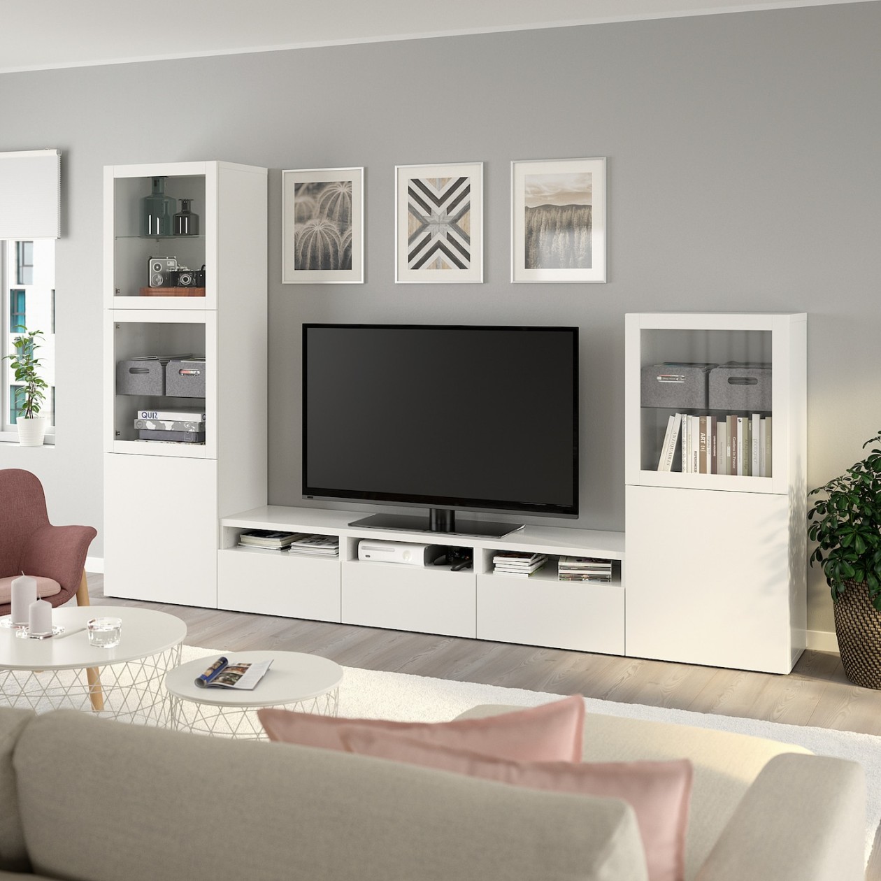 BESTÅ TV storage combination/glass doors, white/Lappviken white